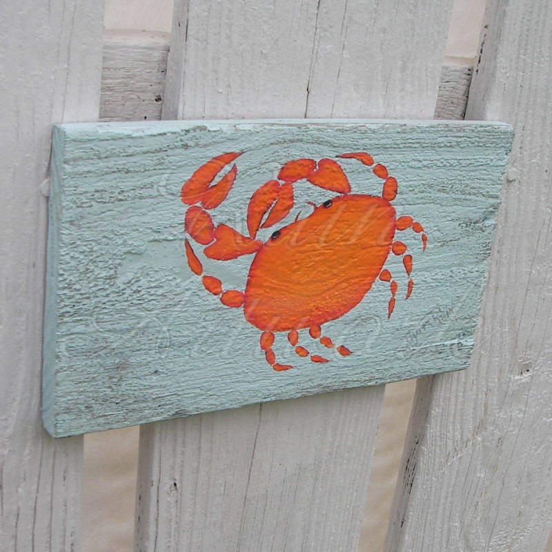 Primitive Funky Folk Art Orange Crab Original Painting Beach