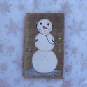 Primitive Folk Art Snowman with Headphones Original Winter Painting