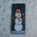 Primitive Folk Art Snowman With Orange Bird Original Winter Painting