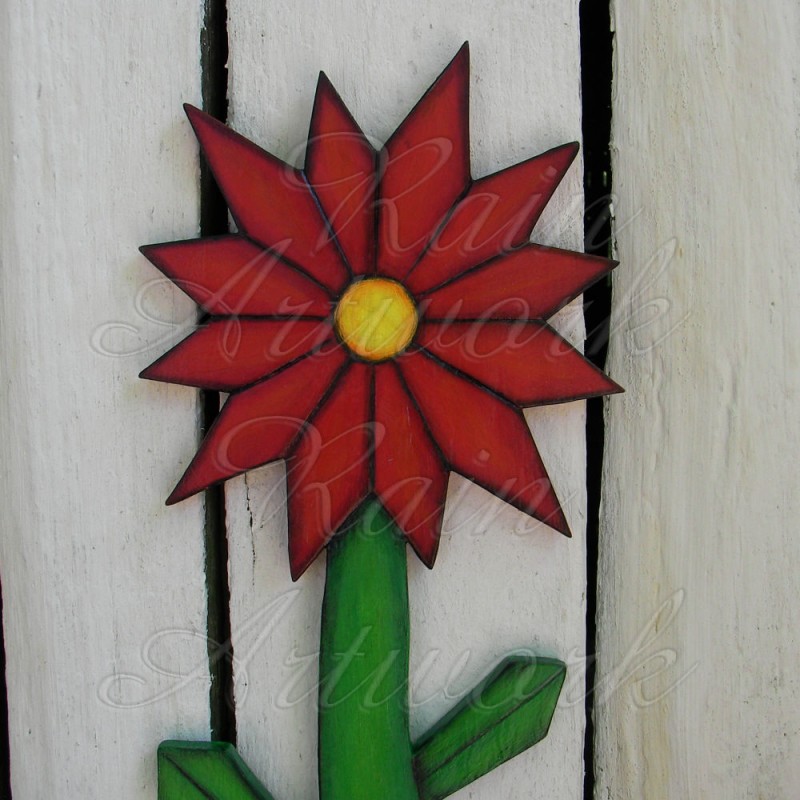 primitive folk art deco red daisy flower plywood cutout art deco decor