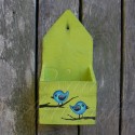 Primitive Urban Wall Box Folk Art Birds Shabby Lime Green Paint