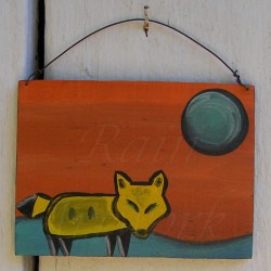 Primitive Folk Art Native American Yellow Wolf Moon Southwest Painting