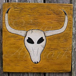 Southwestern Primitive Folk Art Long Horn Cow Skull Painting