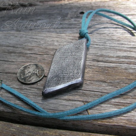 Original Geometric Silver Parallelogram Pendant Necklace Blue Cord