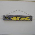 Primitive Beach Yellow Fish With Yellow Lure Funky Folk Art Painting