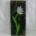 Primitive Original Tulip Flower Painting Funky Folk Art Black White