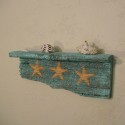 Beach Cottage Shelf with Original Starfish Painting Primitive Folk Art Turquoise