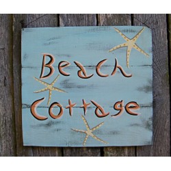 Beach Cottage Sign Primitive Folk Art Original Starfish Painting