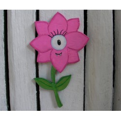 Primitive Funky Folk Art Pink Monster Flower Plywood Cutout