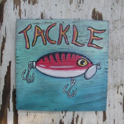 Primitive Folk Art Tackle Sign Original Fishing Lure Painting