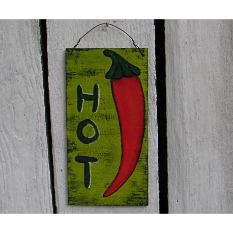 Original Primitive Folk Art Cayenne Chile Pepper Hot Sign Painting