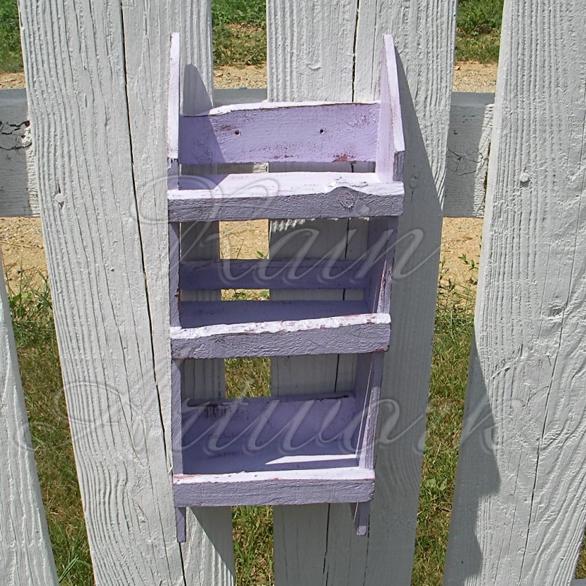 Primitive Folk Art Spice Rack Shabby Sweet Pea Purple Paint Country Cottage