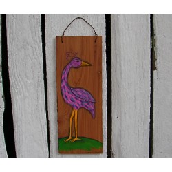Funky Folk Art Bird Original Primitive Painting On Salvaged Cedar Wood