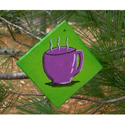 Christmas Ornament Coffee Cup Purple Urban Primitive Folk Art Painting