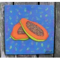 Original Funky Folk Orange Papaya Fruit Painting On Turquoise funky decor