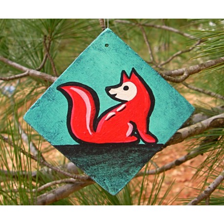 Fox Tree Ornament Red Fox Primitive Folk Art Original Painting