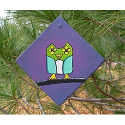 Funky Folk Art Owl Christmas Tree Ornament Primitive Folk Art Original Painting