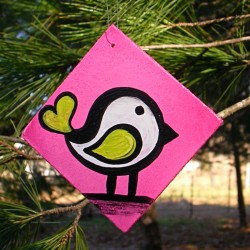 Funky Urban Bird Ornament Pink Primitive Folk Art Original Painting