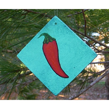 Primitive Farmhouse Folk Art Chili Pepper Christmas Tree Ornament Original Painting