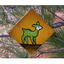 Lime Green Deer Christmas Tree Ornament Primitive Folk Art Original Painting