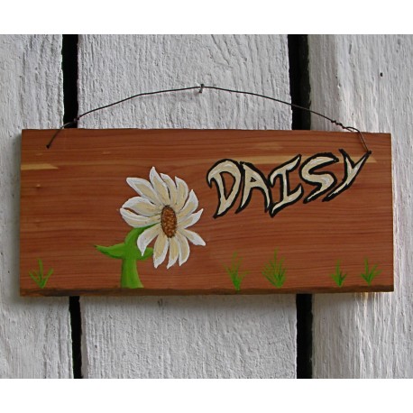 Original Primitive Folk Art Daisy Sign Painting On Salvaged Cedar Wood