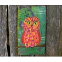 Primitive Funky Orange Owl Painting Folk Art on Salvaged Wood
