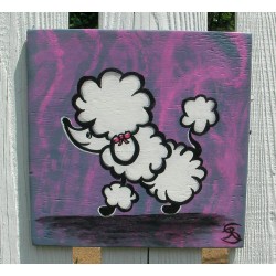 Funky Poodle Shabby Chic Country Cottage Folk Art Painting on Pink
