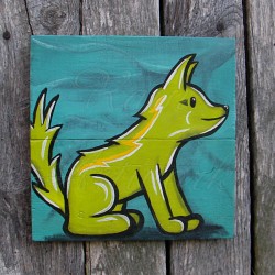 Original Funky Folk Art Lime Green Dog Painting Primitive Folk Art Pup