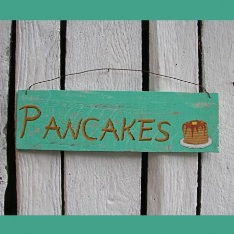 Original Primitive Folk Art Pancakes Sign Painting Farmhouse Turquoise