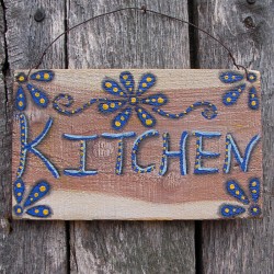 Primitive Folk Art Blue and Yellow Kitchen Sign Farmhouse Kitchen Decor