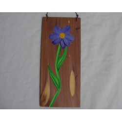 Original Primitive Folk Art Purple Flower Painting on Rustic Cedar Wood