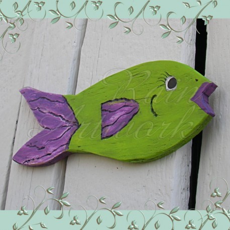 Primitive Folk Art Fish Cutout Funky Beach Cottage Pink and Lime Green