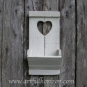 Primitive Folk Art Heart Wall Organizer Cottage Chic Heart White Wall Box Wood Pocket Country Cottage Chic Custom Color