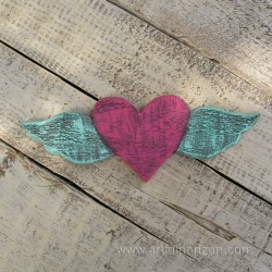 Heart With Wings Barn Wood Cutout Pink and Turquoise Primitive Folk Art Home Decor Winged Junk Gypsy Reclaimed Wood